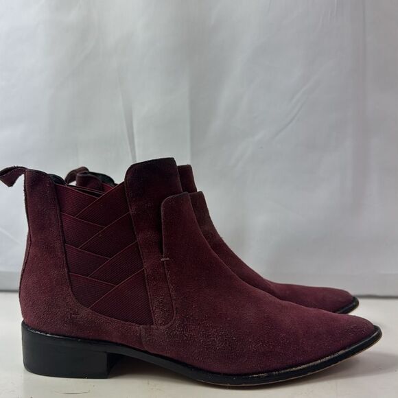 Rebecca Minkoff Jacy Suede Leather Burgundy Pointed Toe Women’s Ankle Boots - Picture 2 of 16